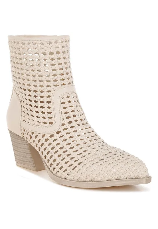 Women's Woven Pleather Block Heel Boots