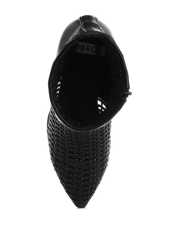 Women's Woven Pleather Block Heel Boots
