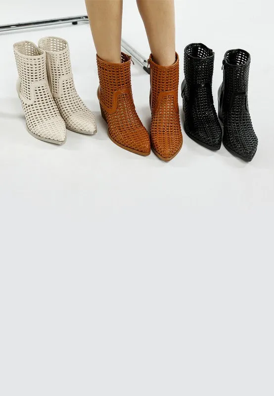 Women's Woven Pleather Block Heel Boots