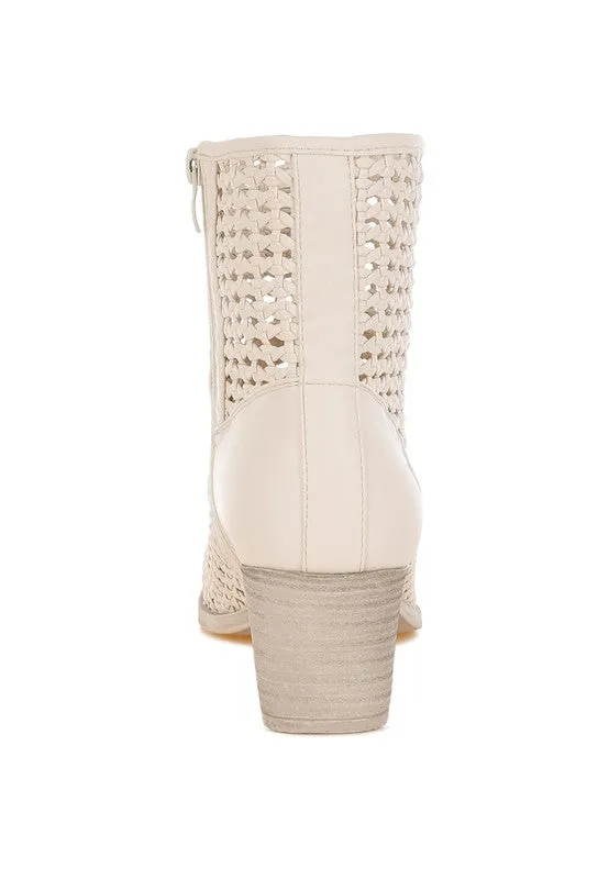 Women's Woven Pleather Block Heel Boots