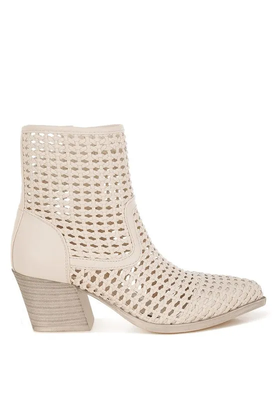 Women's Woven Pleather Block Heel Boots