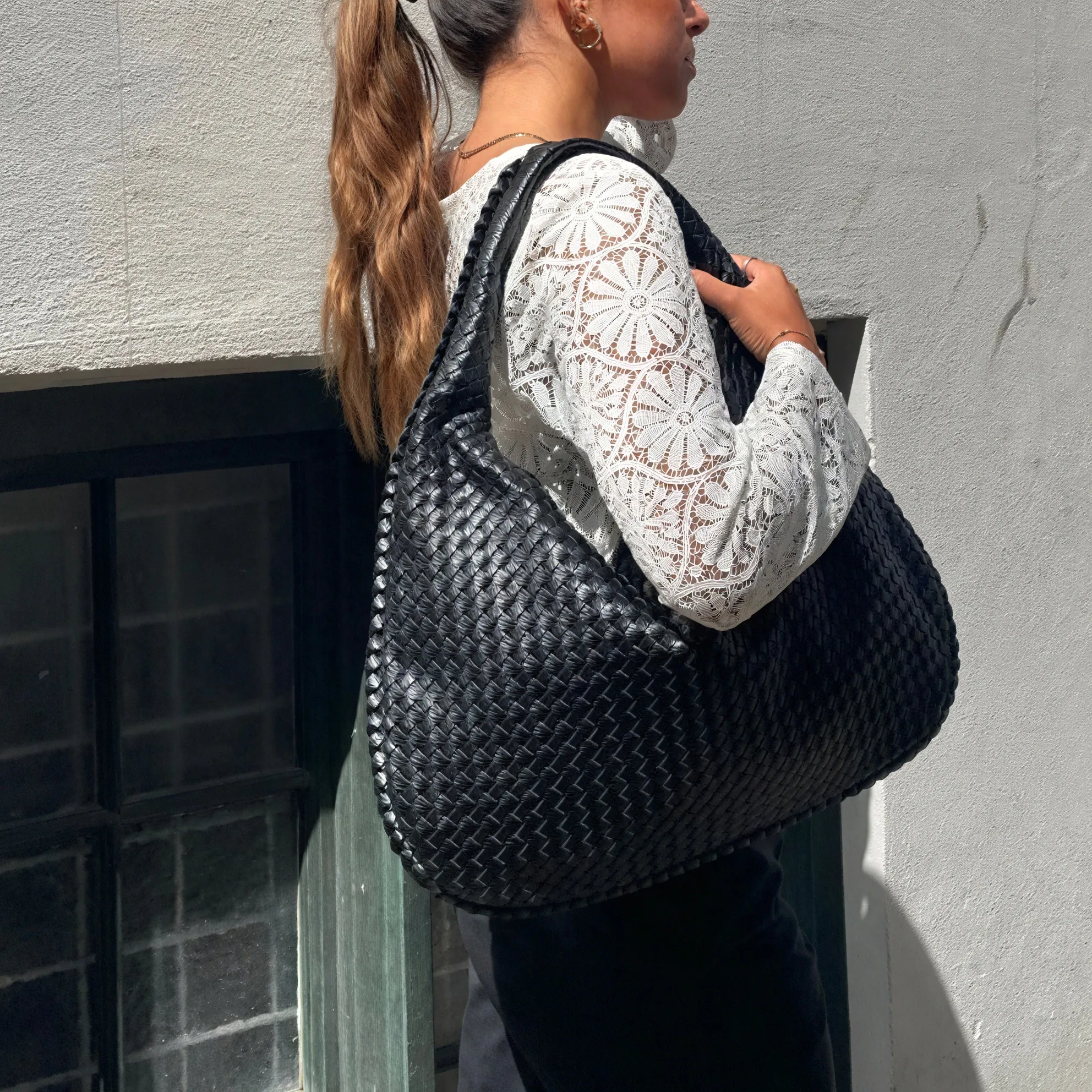Woven Crescent Shoulder Bag