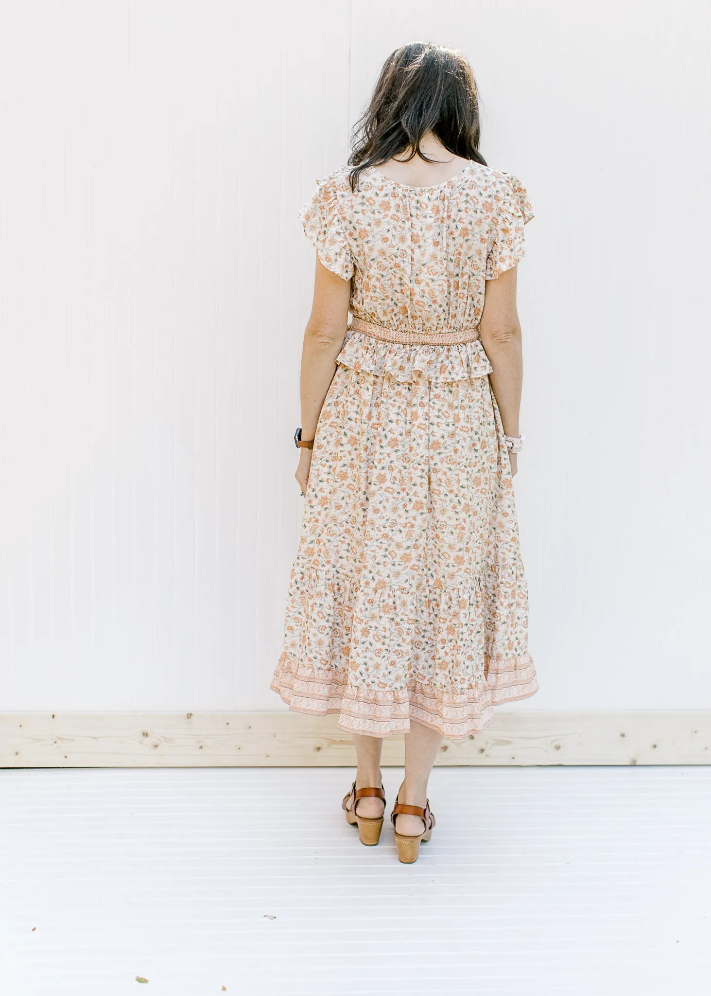 X Peach Floral Flutter Dress