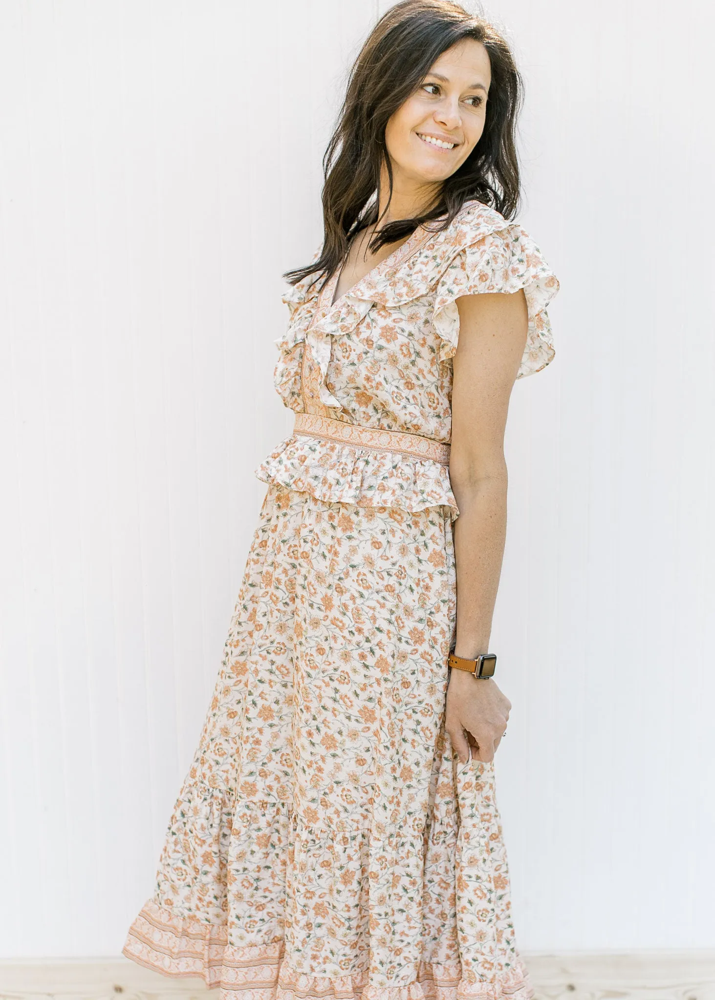 X Peach Floral Flutter Dress