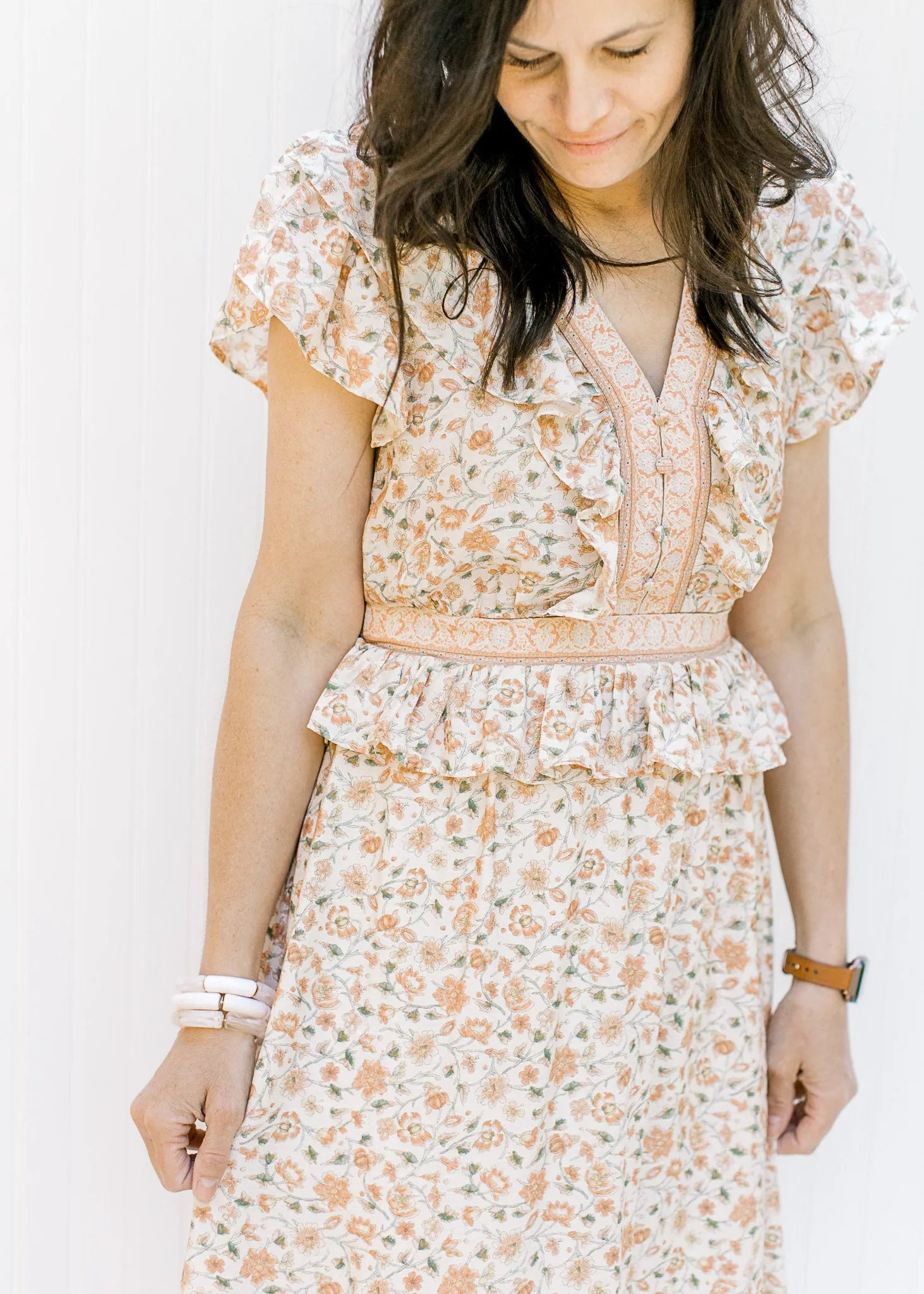 X Peach Floral Flutter Dress