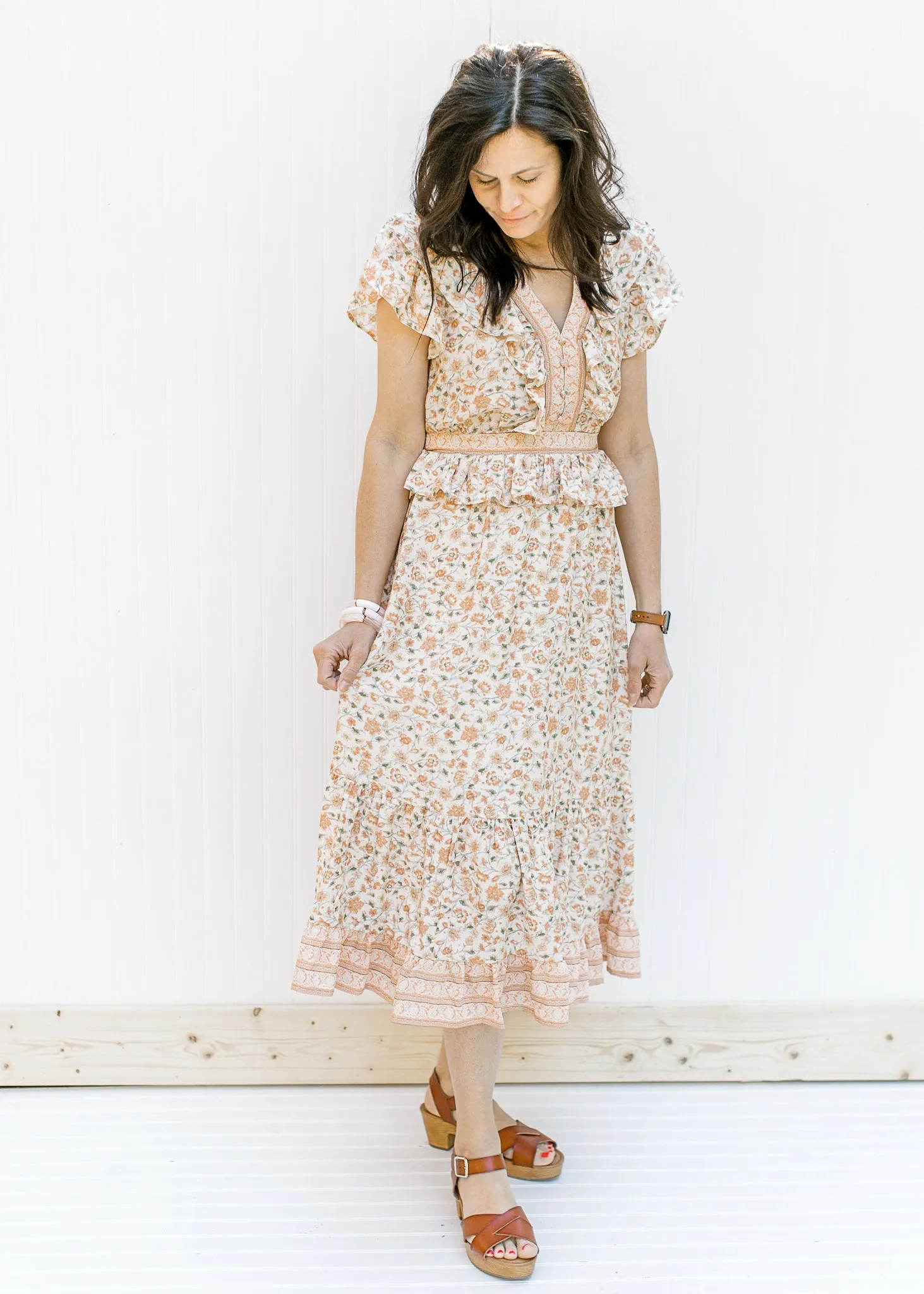 X Peach Floral Flutter Dress