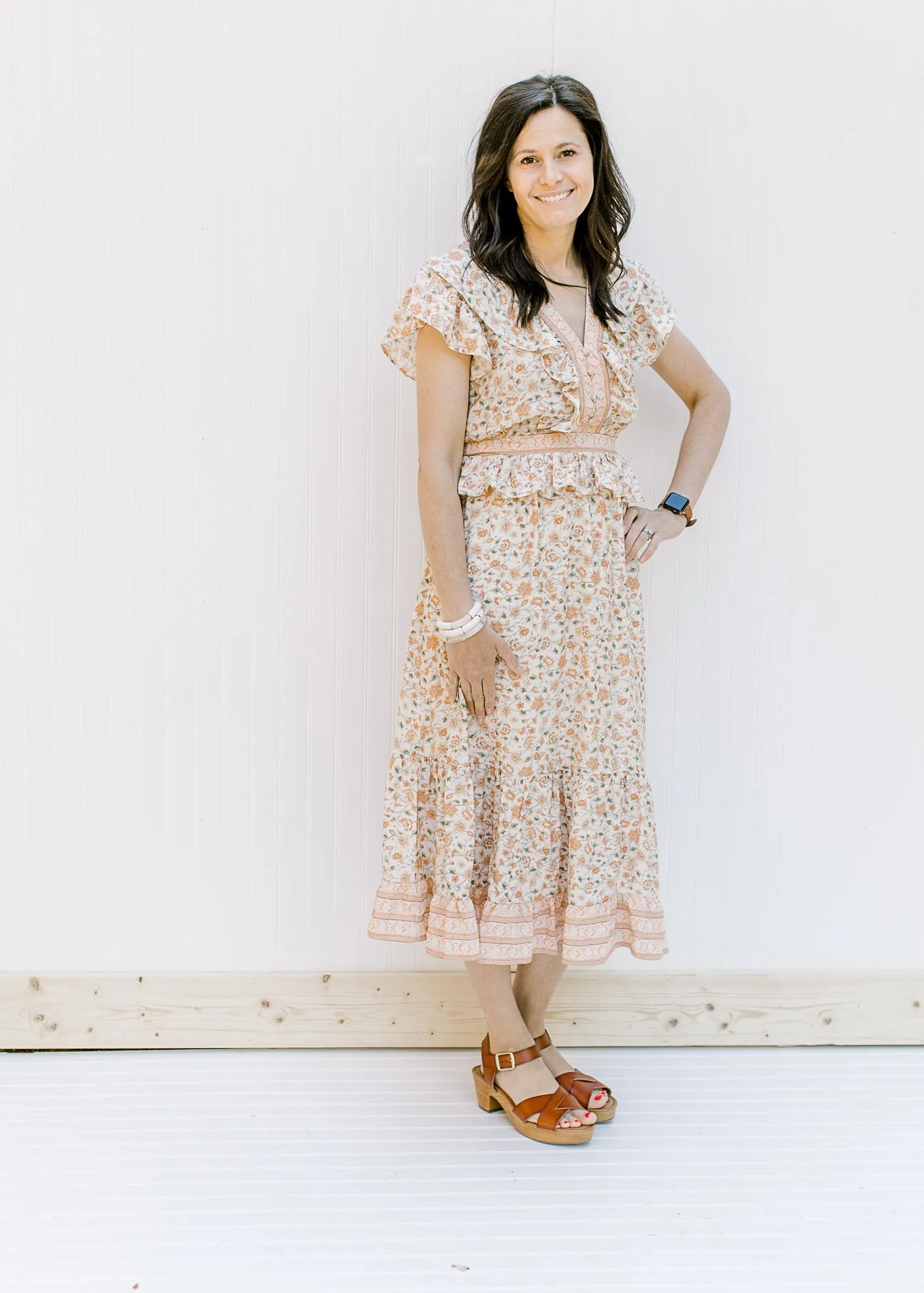 X Peach Floral Flutter Dress