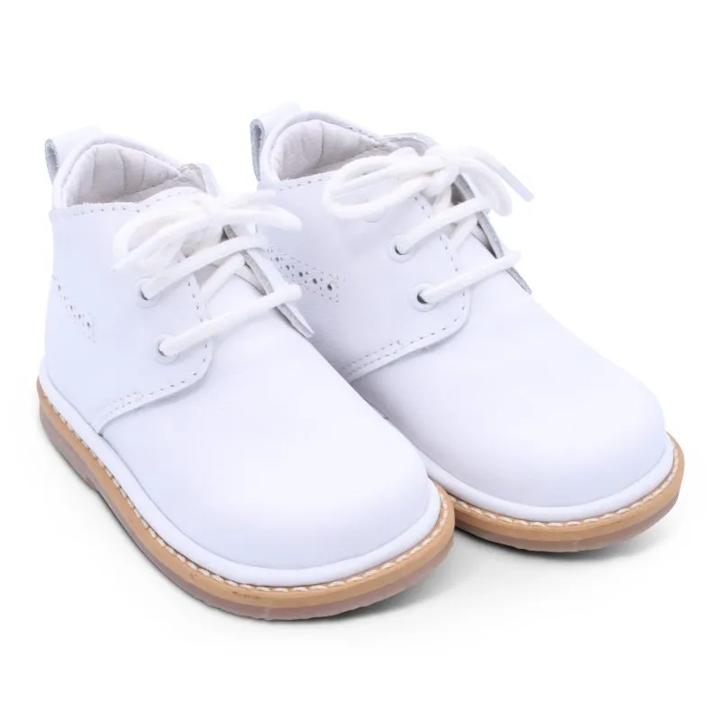 'Zachary' Boys White Leather Lace Boots