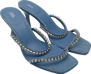 ZARA Blue Embellished Denim Heeled Sandals UK 4 EU 37 👠